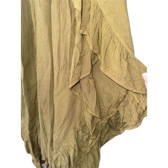 Henna store Green Wide-Leg Ruffle Split Skirt Pants Elastic Waistband O/S - Picture 7 of 16